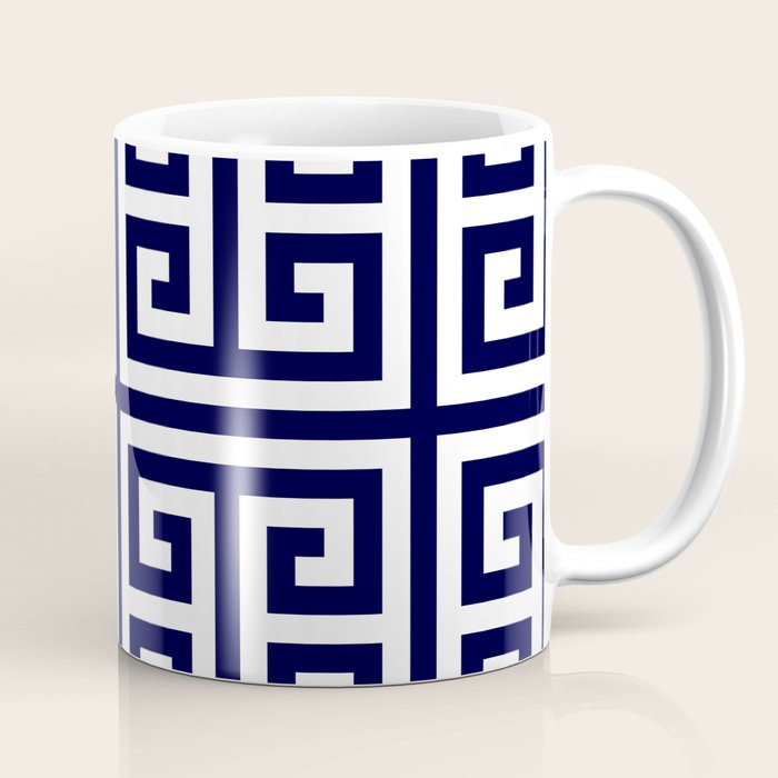 Greek Key Patten White And Navy Blue Coffee Mug