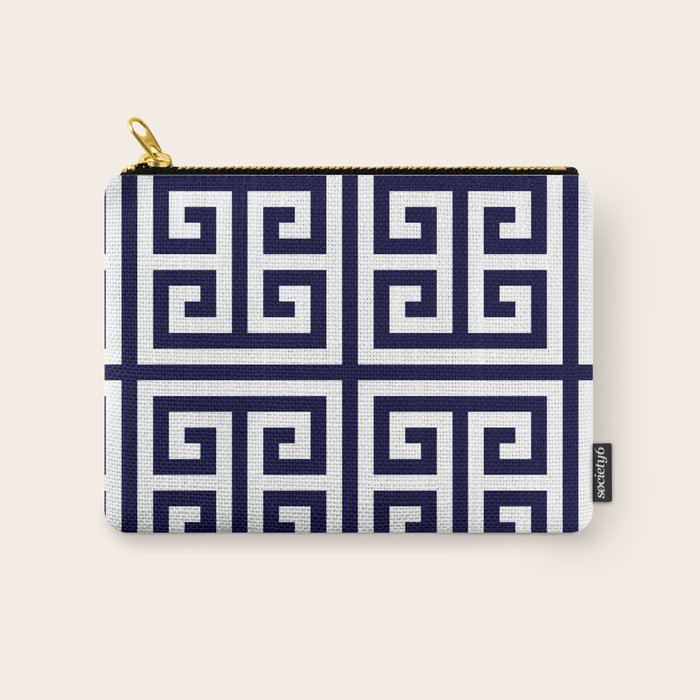 Greek Key Patten White And Navy Blue Carry All Pouch Gallery Image 1