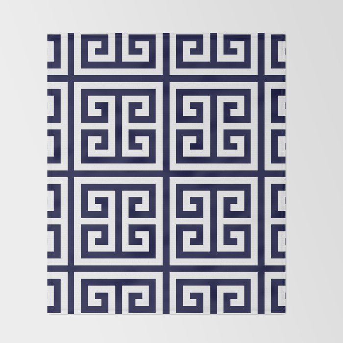 Greek Key Patten White And Navy Blue Throw Blanket Gallery Image 2