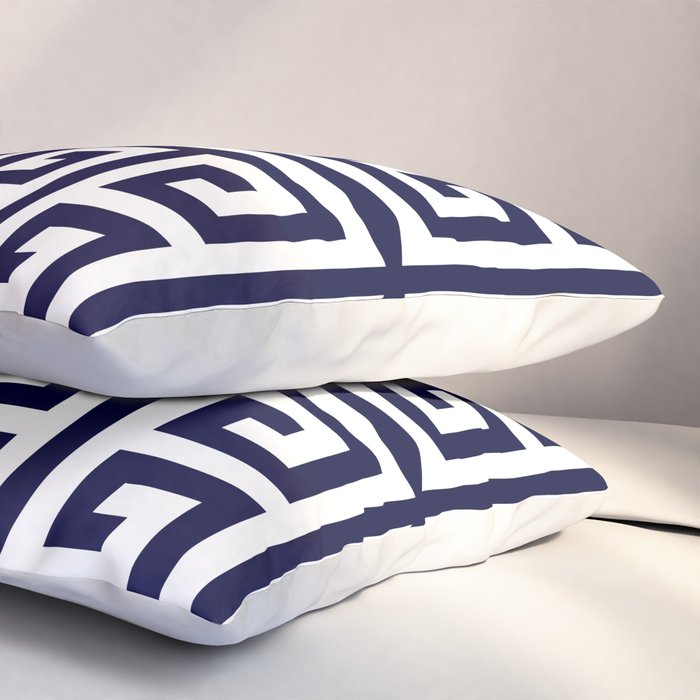 Greek Key Patten White And Navy Blue Pillow Sham Gallery Image 3
