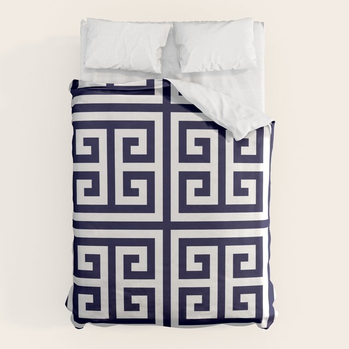 Greek Key Patten White And Navy Blue Duvet Cover Gallery Image 6