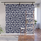 Greek Key Patten White And Navy Blue Wall Mural Gallery Image 1