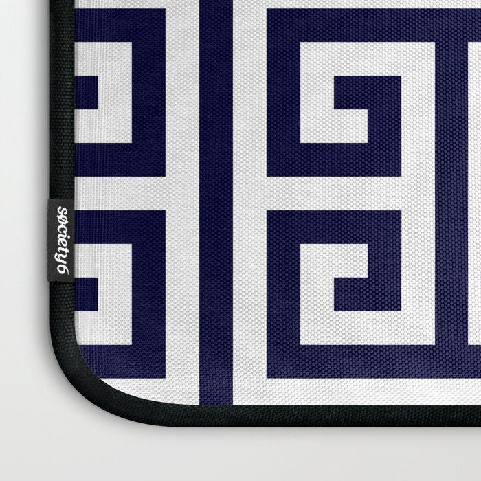 Greek Key Patten White And Navy Blue Laptop Sleeve Gallery Image 3