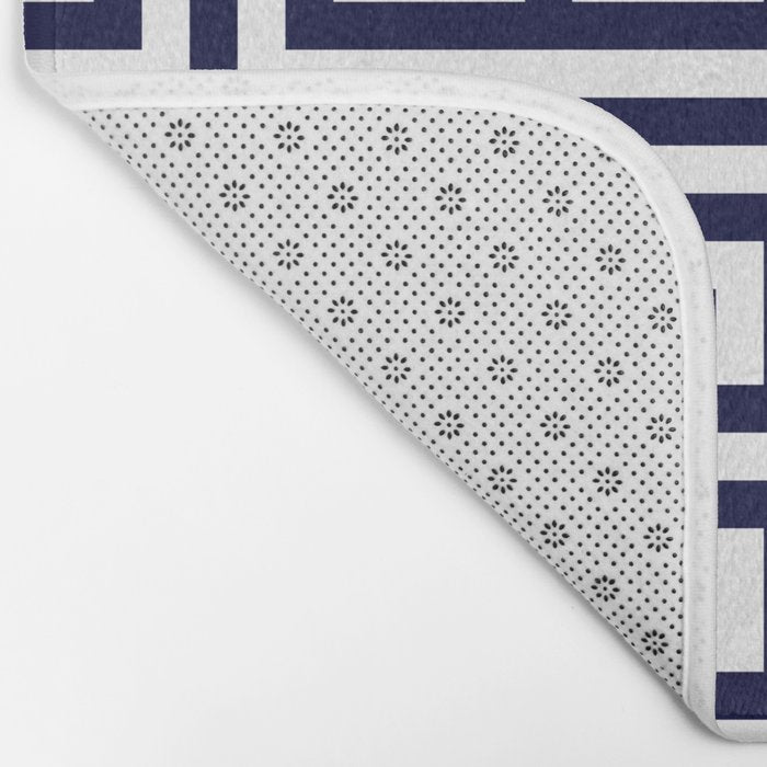 Greek Key Patten White And Navy Blue Bath Mat Gallery Image 2
