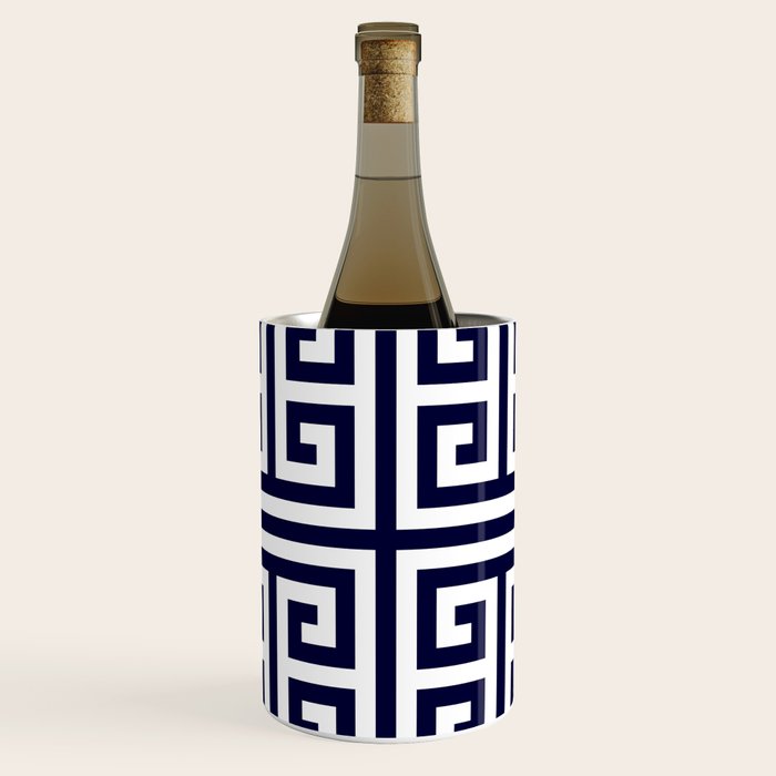 Greek Key Patten White And Navy Blue Wine Chiller Gallery Image 1