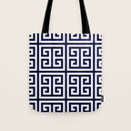 Greek Key Patten White And Navy Blue Tote Bag Gallery Image 1