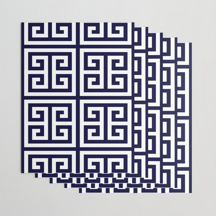 Greek Key Patten White And Navy Blue Wrapping Paper Gallery Image 3