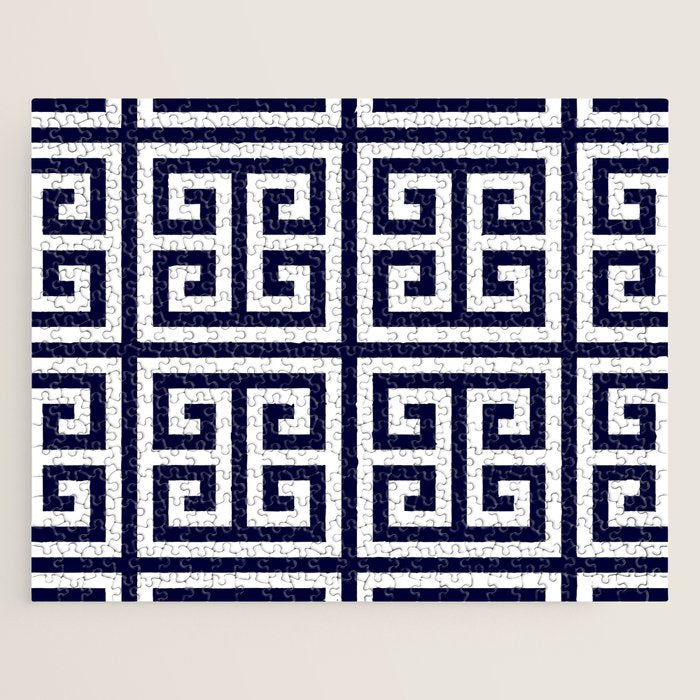Greek Key Patten White And Navy Blue Jigsaw Puzzle Gallery Image 1