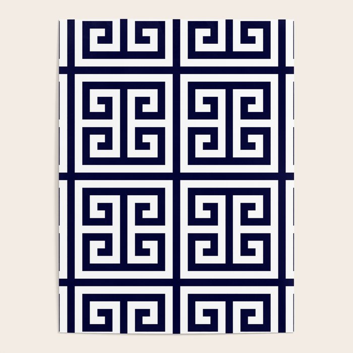 Greek Key Patten White And Navy Blue Poster Gallery Image 1