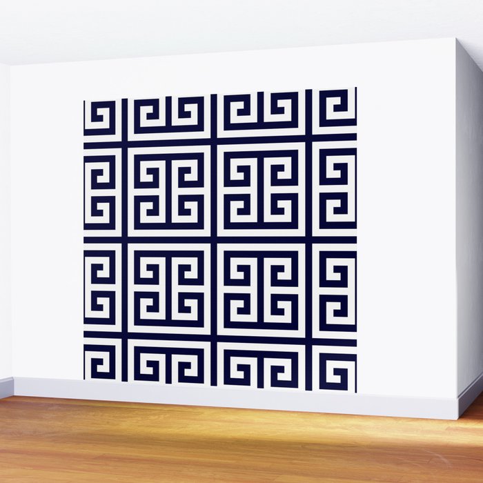 Greek Key Patten White And Navy Blue Wall Mural Gallery Image 2