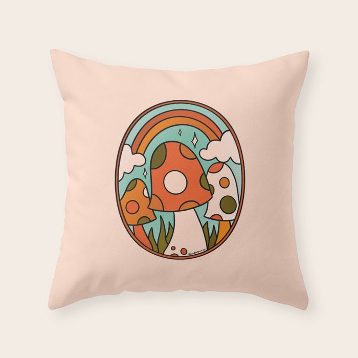 Stained Glass Mushrooms Throw Pillow Gallery Image 1