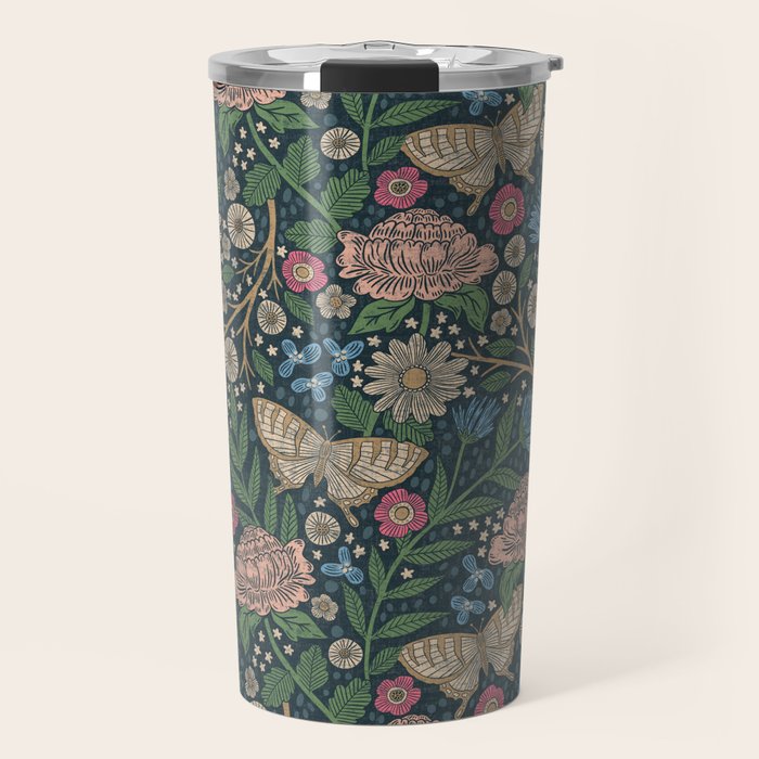 Heritage Wildflower Garden on Dark Blue Travel Mug Gallery Image 1