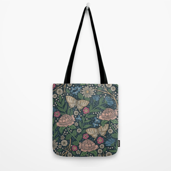 Heritage Wildflower Garden on Dark Blue Tote Bag Gallery Image 2