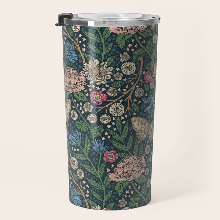 Heritage Wildflower Garden on Dark Blue Travel Mug Gallery Image 3