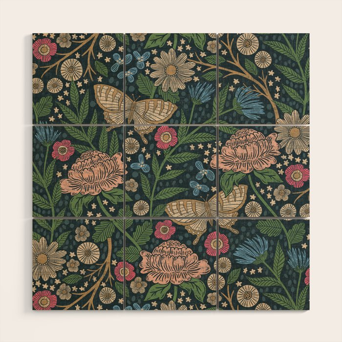 Heritage Wildflower Garden on Dark Blue Wood Wall Art Gallery Image 1