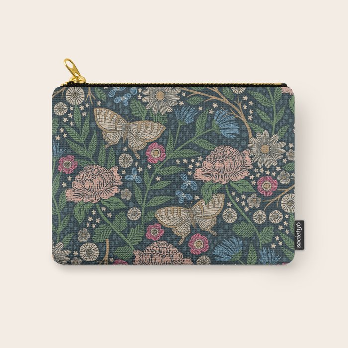 Heritage Wildflower Garden on Dark Blue Carry All Pouch Gallery Image 1