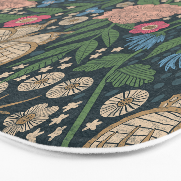 Heritage Wildflower Garden on Dark Blue Bath Mat Gallery Image 3