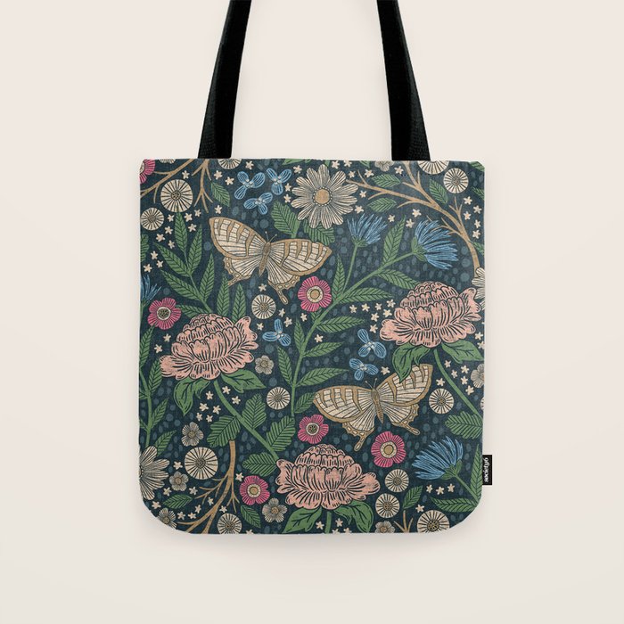 Heritage Wildflower Garden on Dark Blue Tote Bag Gallery Image 1