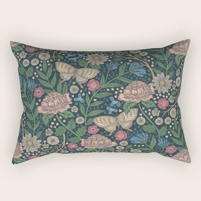 Heritage Wildflower Garden on Dark Blue Rectangular Pillow Gallery Image 2
