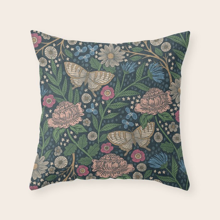 Heritage Wildflower Garden on Dark Blue Throw Pillow Gallery Image 6