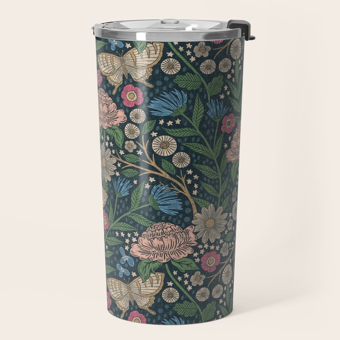 Heritage Wildflower Garden on Dark Blue Travel Mug Gallery Image 2