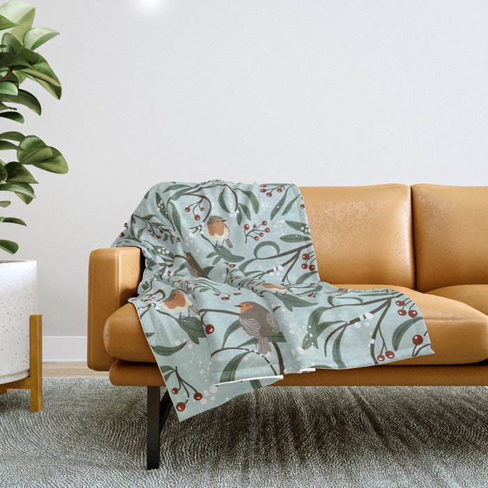 Christmas Robins Throw Blanket