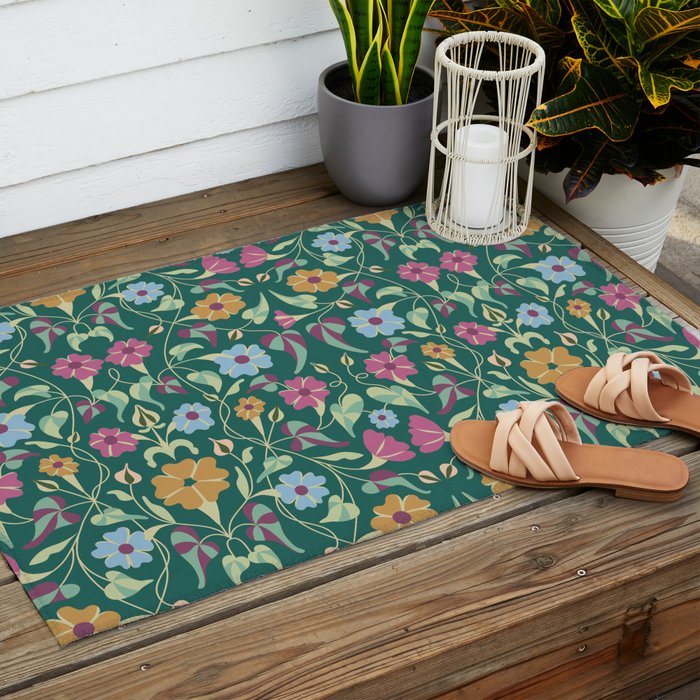 Botanical Wild Flowers Outdoor Rug Gallery Image 2