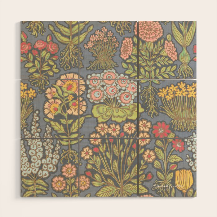 Floral Botanical Mille Fleur Pattern Wood Wall Art Gallery Image 1