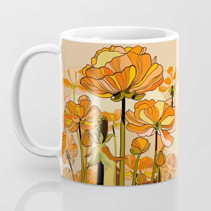 70s, Orange California poppies, mid century, 70s retro, flowers Coffee Mug Gallery Image 3