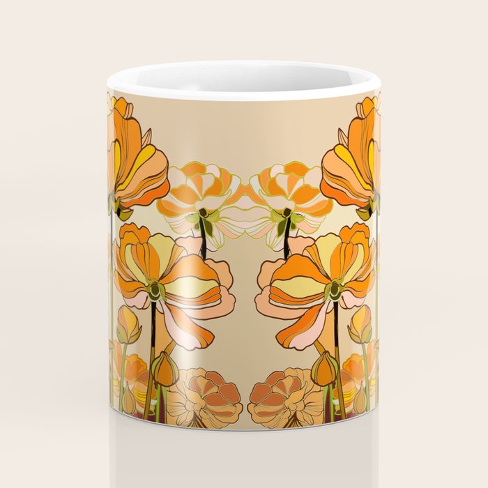 70s, Orange California poppies, mid century, 70s retro, flowers Coffee Mug Gallery Image 4