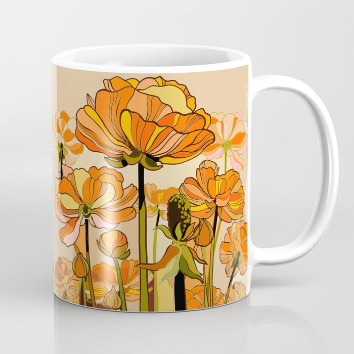 70s, Orange California poppies, mid century, 70s retro, flowers Coffee Mug Gallery Image 1