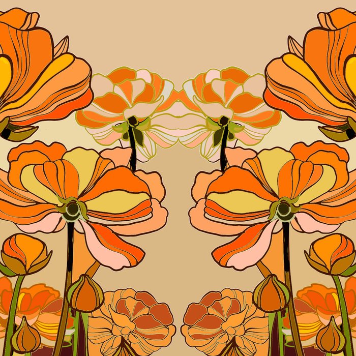 70s, Orange California poppies, mid century, 70s retro, flowers Coffee Mug Gallery Image 2