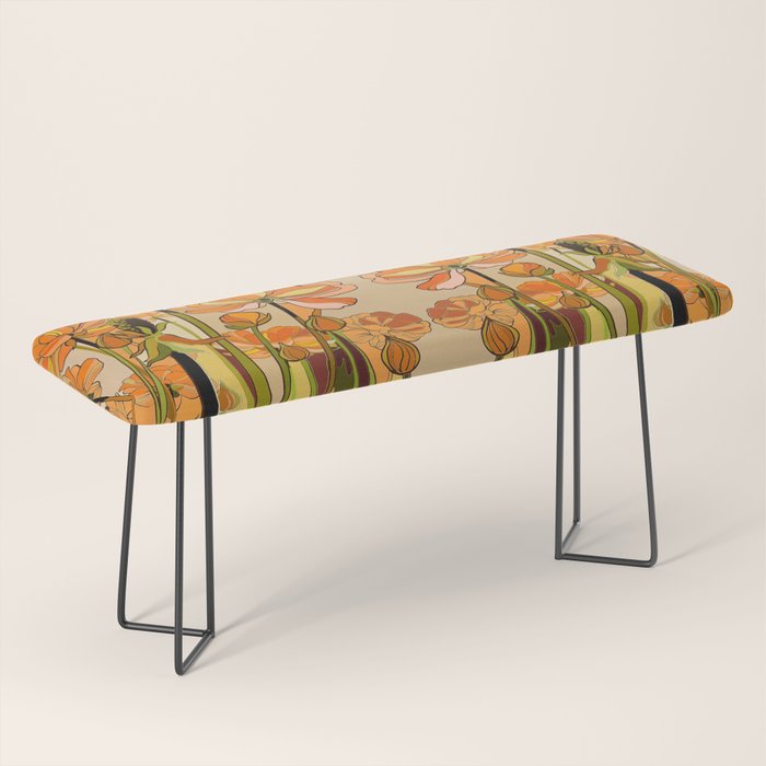 70s, Orange California poppies, mid century, 70s retro, flowers Bench Gallery Image 1
