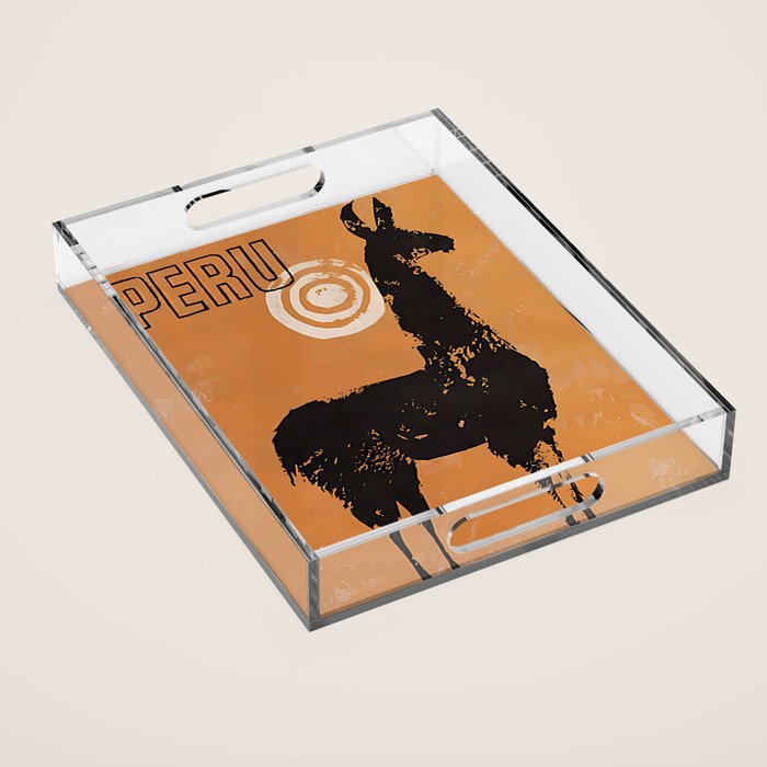 Peru Llama Vintage Travel Poster Acrylic Tray Gallery Image 1