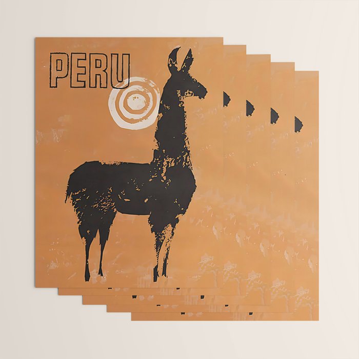 Peru Llama Vintage Travel Poster Wrapping Paper Gallery Image 3