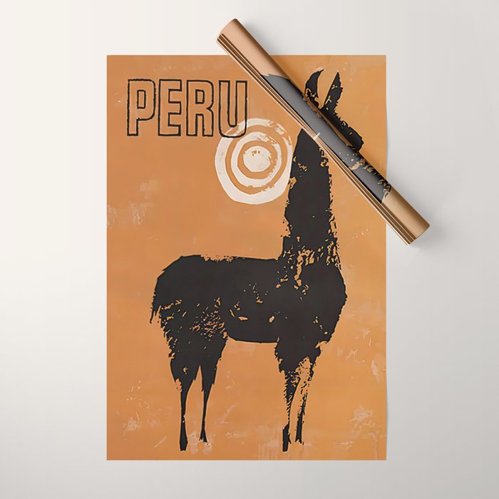 Peru Llama Vintage Travel Poster Wrapping Paper Gallery Image 1