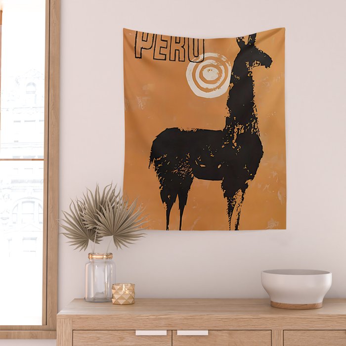 Peru Llama Vintage Travel Poster Wall Tapestry Gallery Image 2