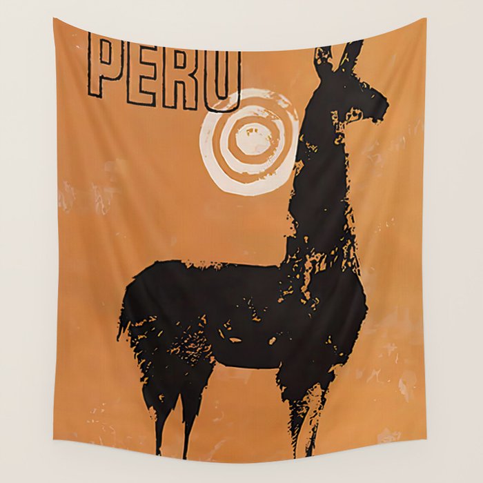 Peru Llama Vintage Travel Poster Wall Tapestry Gallery Image 1