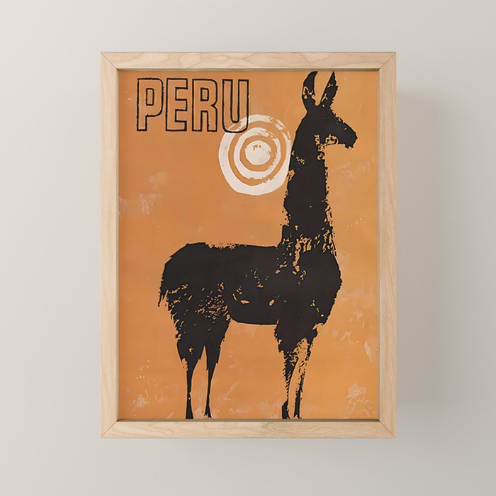 Peru Llama Vintage Travel Poster Mini Art Print Gallery Image 1