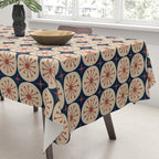 Retro Mid Century Modern Atomic Dots and Stars Pattern in Mid Mod Orange Beige Navy Blue Small Tablecloth Gallery Image 3
