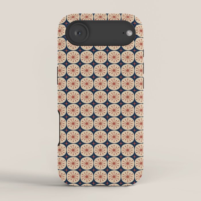 Retro Mid Century Modern Atomic Dots and Stars Pattern in Mid Mod Orange Beige Navy Blue Small iPhone Case Gallery Image 2