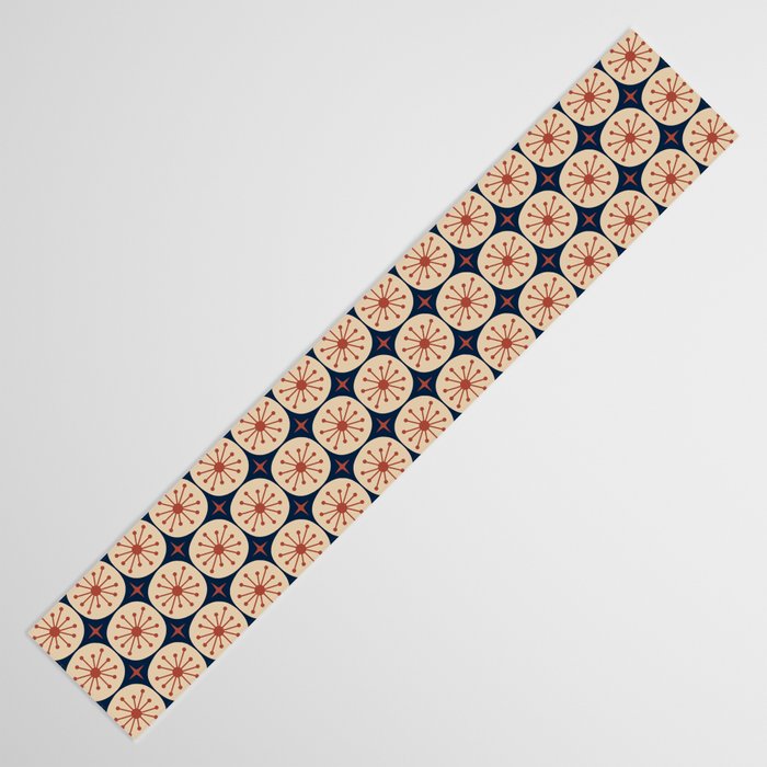 Retro Mid Century Modern Atomic Dots and Stars Pattern in Mid Mod Orange Beige Navy Blue Small Table Runner Gallery Image 3
