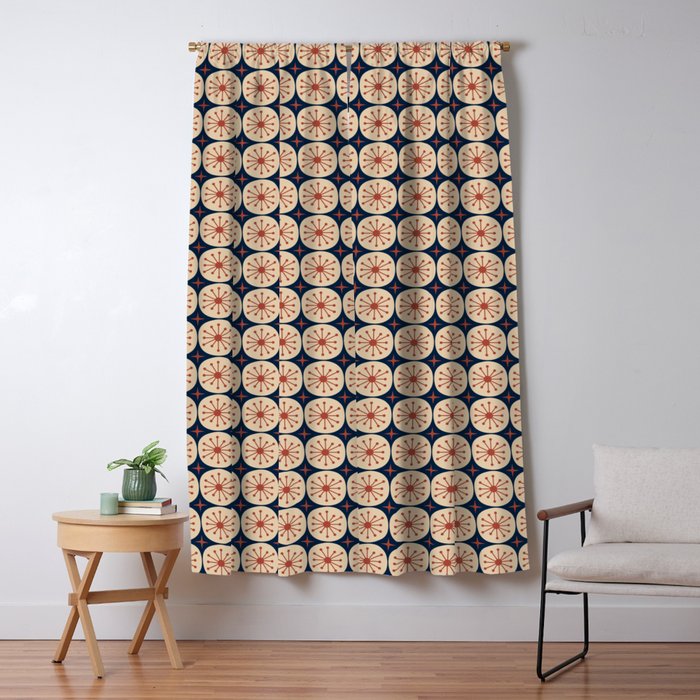 Retro Mid Century Modern Atomic Dots and Stars Pattern in Mid Mod Orange Beige Navy Blue Small Window Curtain Gallery Image 5