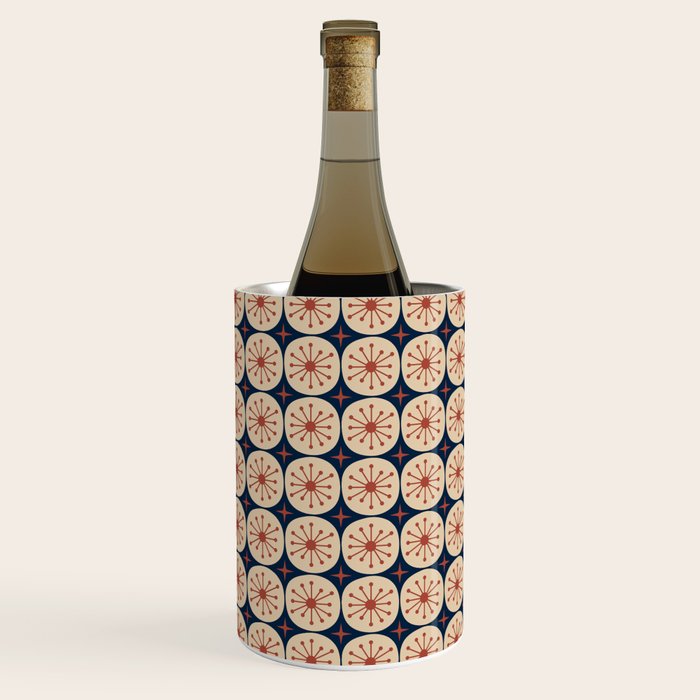 Retro Mid Century Modern Atomic Dots and Stars Pattern in Mid Mod Orange Beige Navy Blue Small Wine Chiller Gallery Image 2