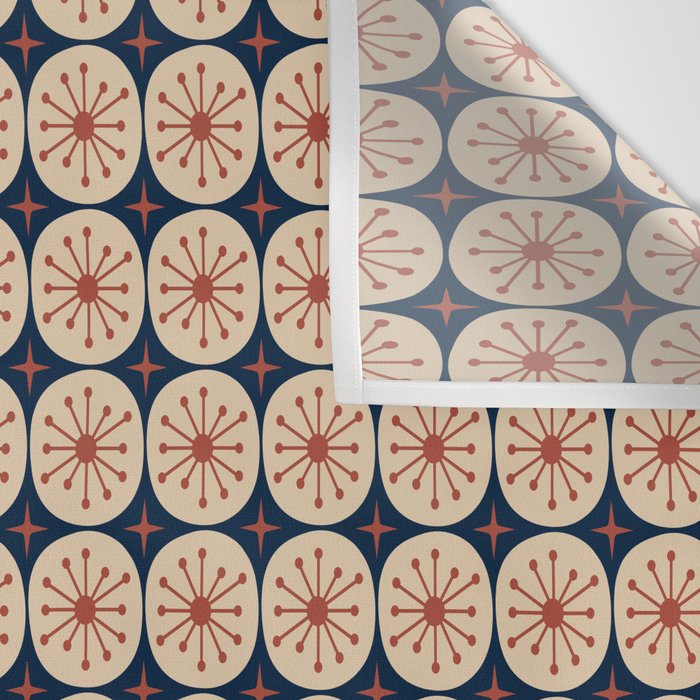 Retro Mid Century Modern Atomic Dots and Stars Pattern in Mid Mod Orange Beige Navy Blue Small Wall Tapestry Gallery Image 3