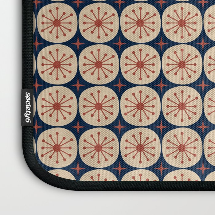Retro Mid Century Modern Atomic Dots and Stars Pattern in Mid Mod Orange Beige Navy Blue Small Laptop Sleeve Gallery Image 3