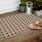 Retro Mid Century Modern Atomic Dots and Stars Pattern in Mid Mod Orange Beige Navy Blue Small Outdoor Rug Gallery Image 2