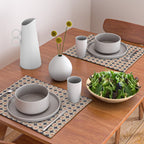 Retro Mid Century Modern Atomic Dots and Stars Pattern in Mid Mod Orange Beige Navy Blue Small Placemat Gallery Image 2