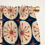 Retro Mid Century Modern Atomic Dots and Stars Pattern in Mid Mod Orange Beige Navy Blue Small Window Curtain Gallery Image 2