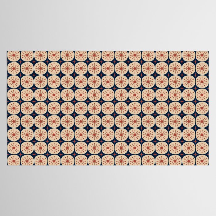 Retro Mid Century Modern Atomic Dots and Stars Pattern in Mid Mod Orange Beige Navy Blue Small Tablecloth Gallery Image 2